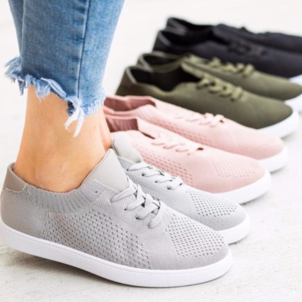 Grey Perforated Lace Up Sneakers Workout Walk